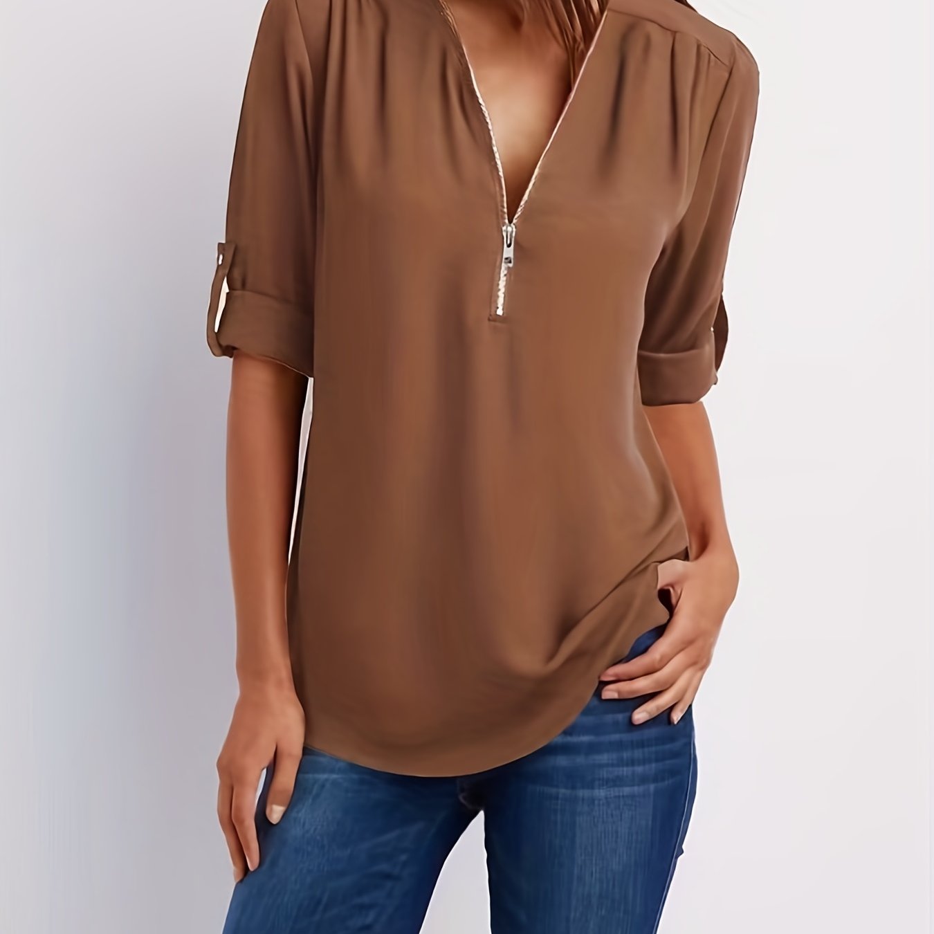 MOREAU LYON | BLOUSE À COL EN V ZIP POUR FEMMES