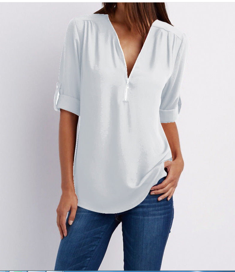 MOREAU LYON | BLOUSE À COL EN V ZIP POUR FEMMES