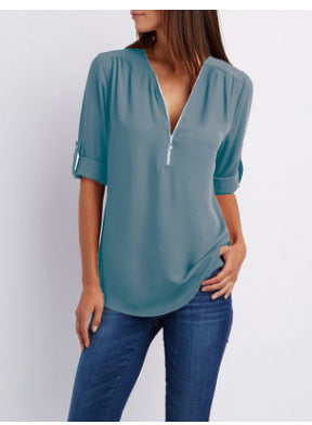 MOREAU LYON | BLOUSE À COL EN V ZIP POUR FEMMES