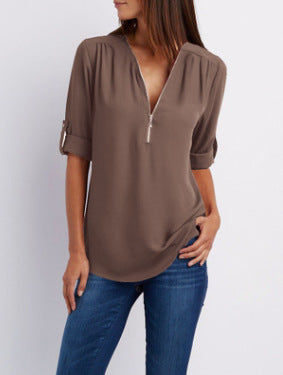 MOREAU LYON | BLOUSE À COL EN V ZIP POUR FEMMES