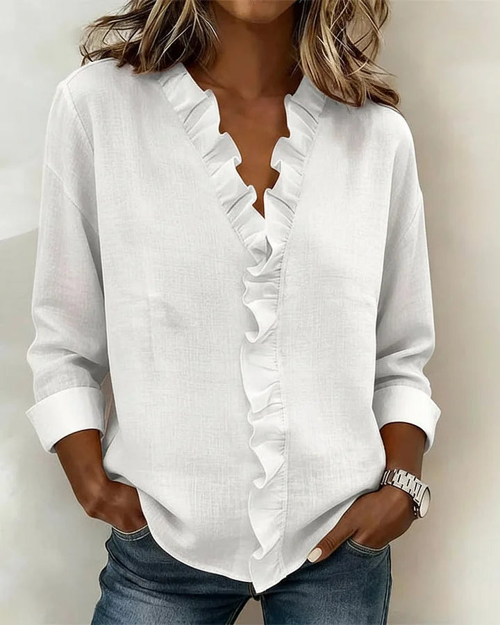 MOREAU LYON | BLOUSE À COL VOLANTÉ EN V POUR FEMMES
