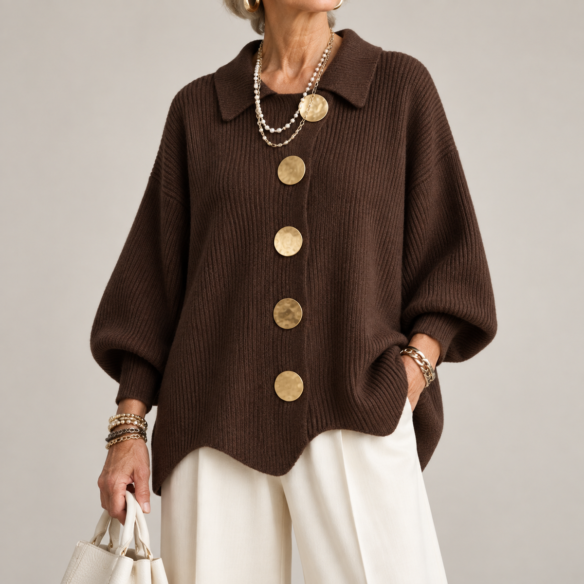 MOREAU LYON | GILET EN TRICOTÉE À COL OVERSIZE POUR FEMMES
