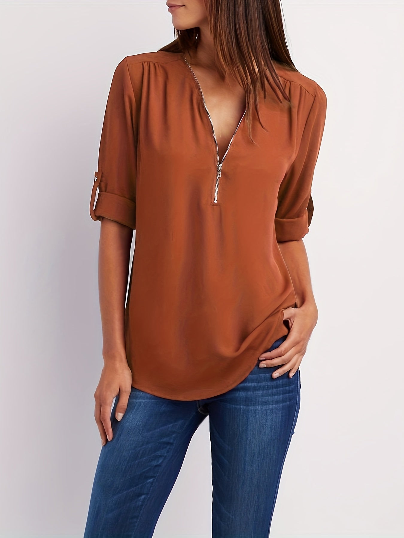 MOREAU LYON | BLOUSE À COL EN V ZIP POUR FEMMES
