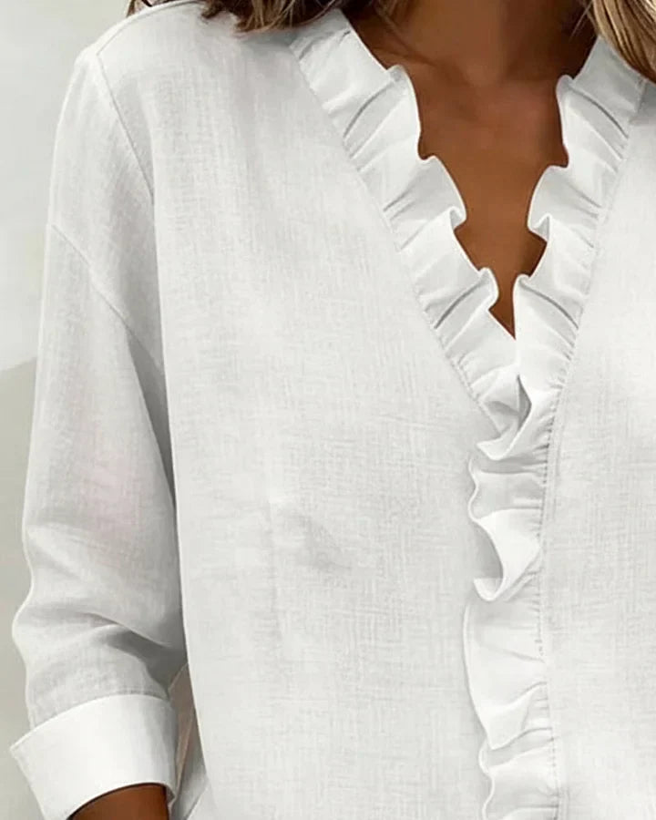 MOREAU LYON | BLOUSE À COL VOLANTÉ EN V POUR FEMMES