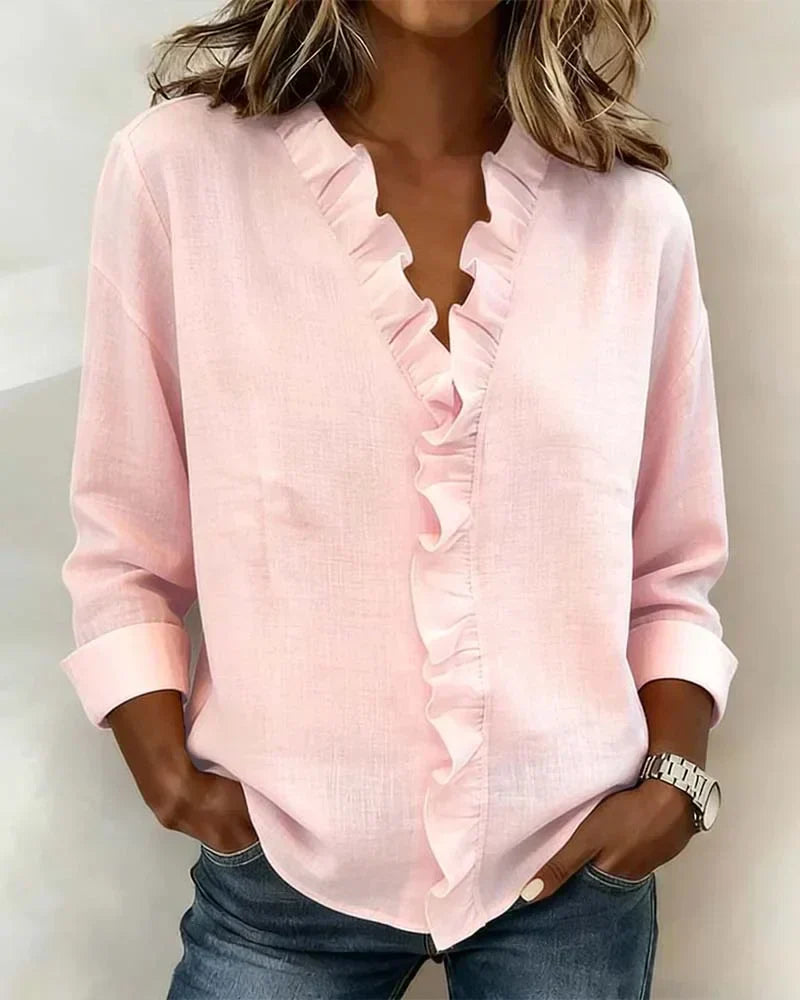 MOREAU LYON | BLOUSE À COL VOLANTÉ EN V POUR FEMMES
