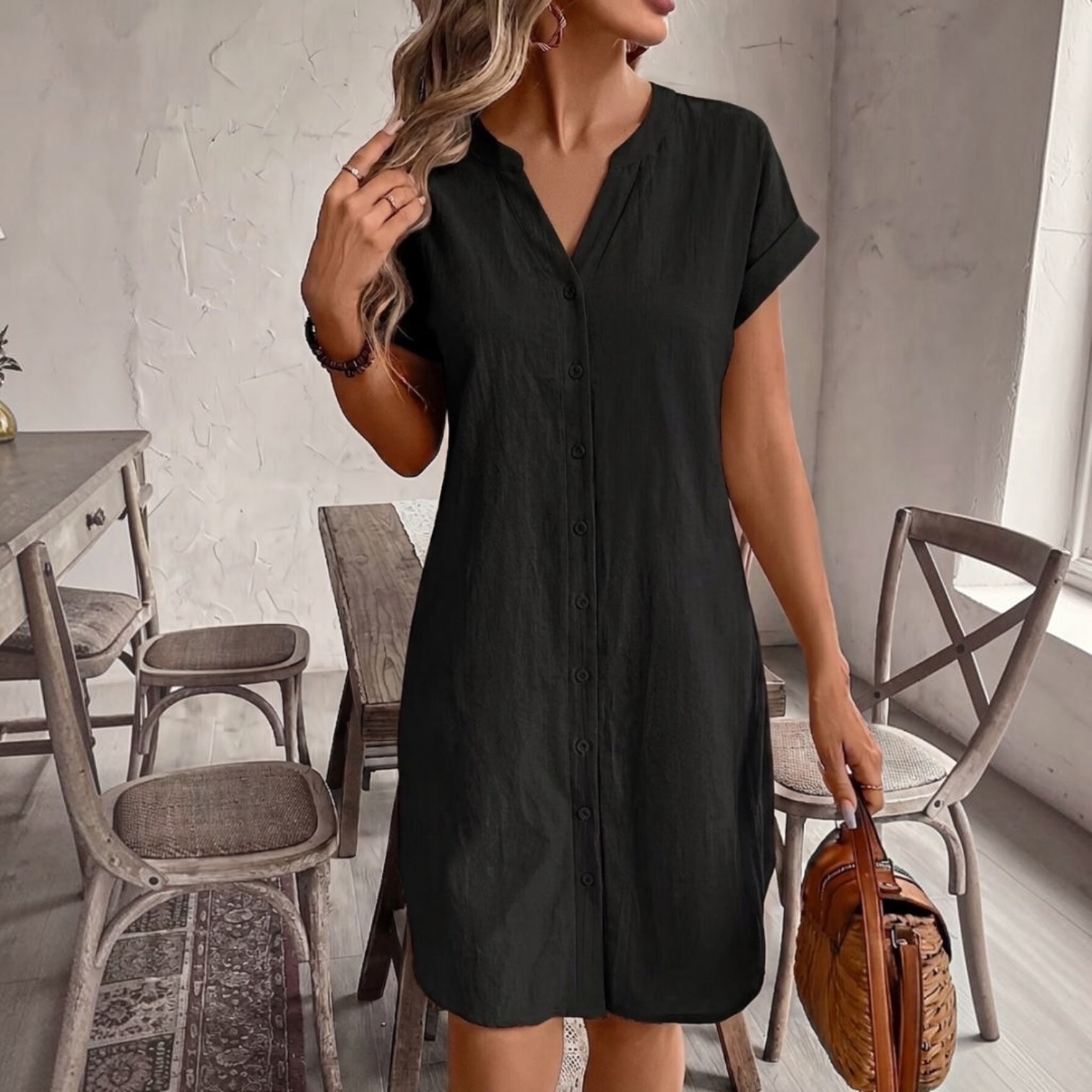 MOREAU LYON | ROBE CHEMISE À COL EN V POUR FEMMES