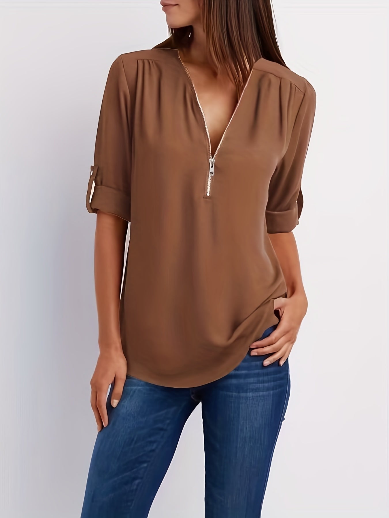 MOREAU LYON | BLOUSE À COL EN V ZIP POUR FEMMES