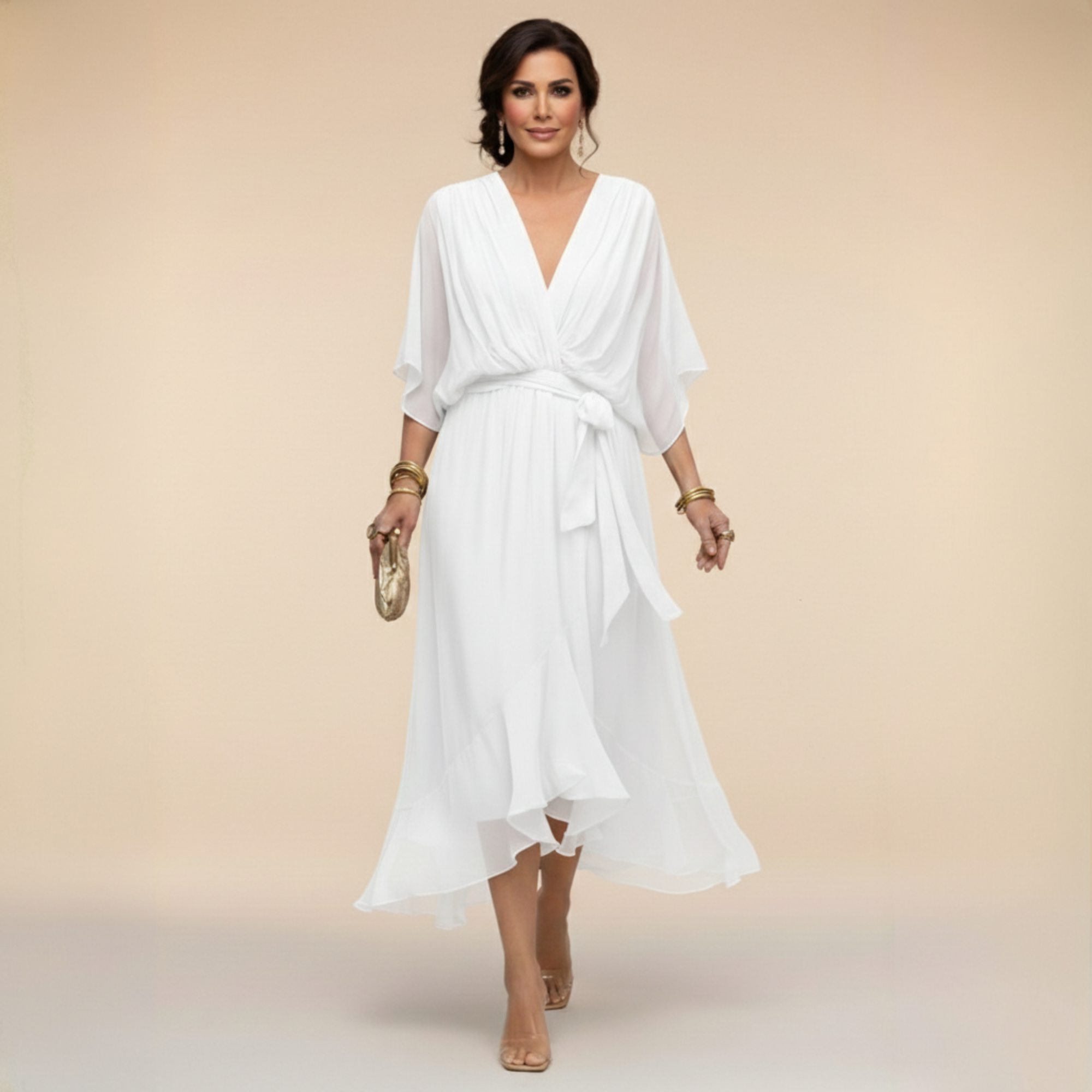MOREAU LYON | ROBE EN MOUSSELINE À COL V POUR FEMME