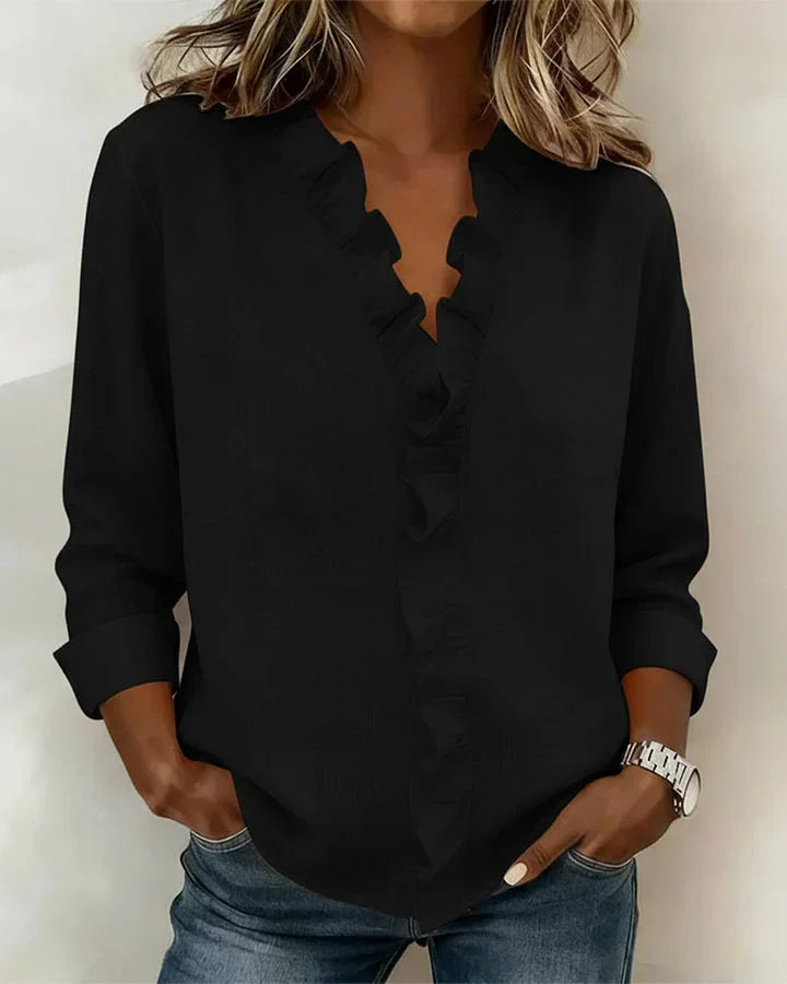 MOREAU LYON | BLOUSE À COL VOLANTÉ EN V POUR FEMMES