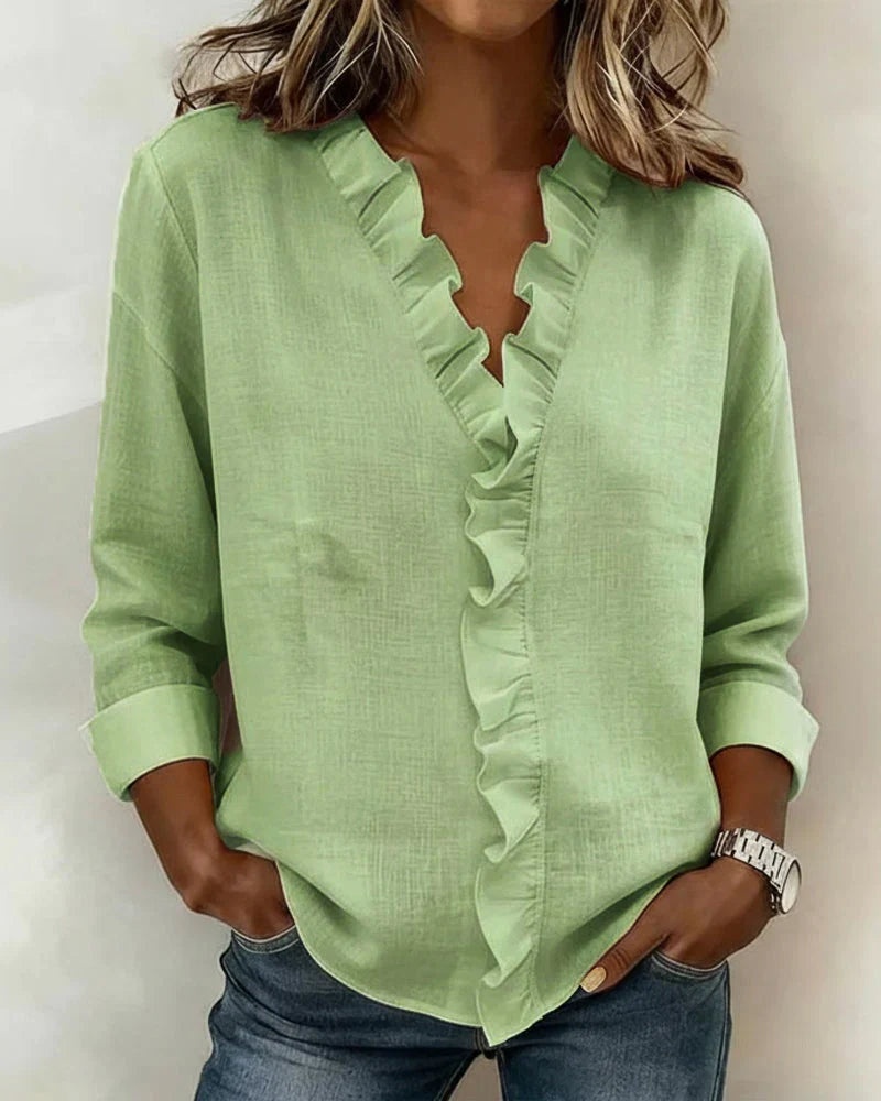 MOREAU LYON | BLOUSE À COL VOLANTÉ EN V POUR FEMMES