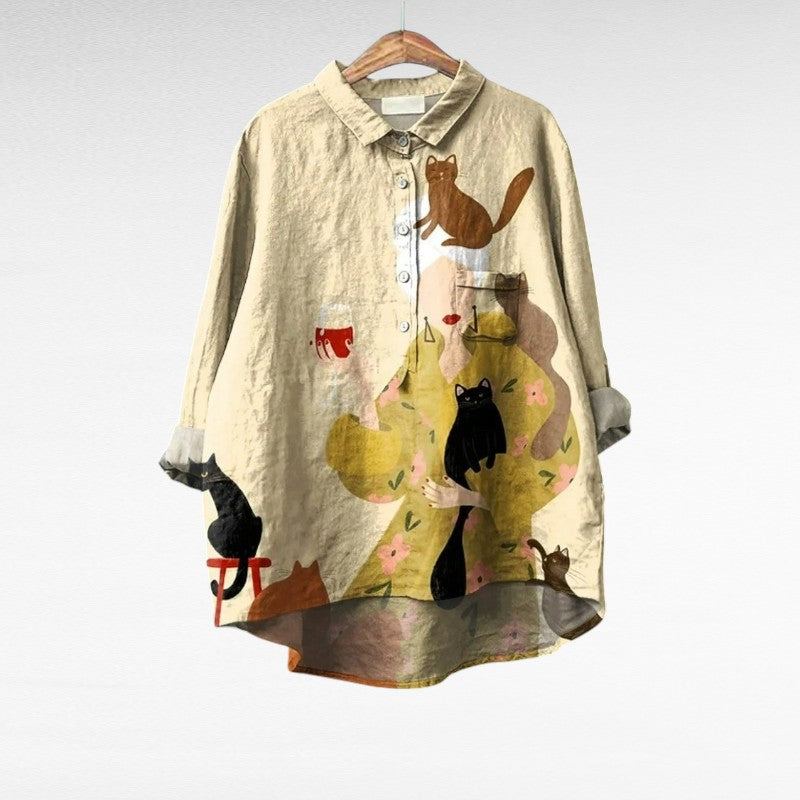 MOREAU LYON | CHEMISIER MOTIF CHATS POUR FEMMES
