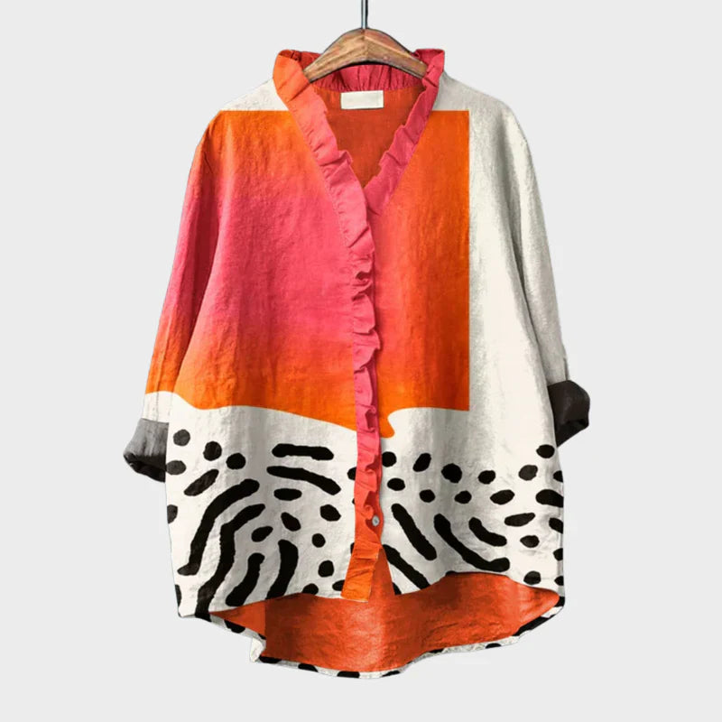 MOREAU LYON | BLOUSE À COL V VOLANT SUR LE DEVANT POUR FEMME