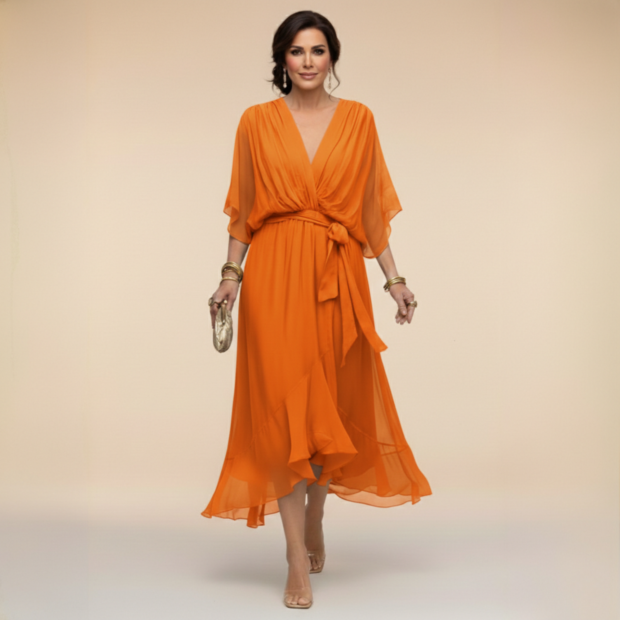 MOREAU LYON | ROBE EN MOUSSELINE À COL V POUR FEMME