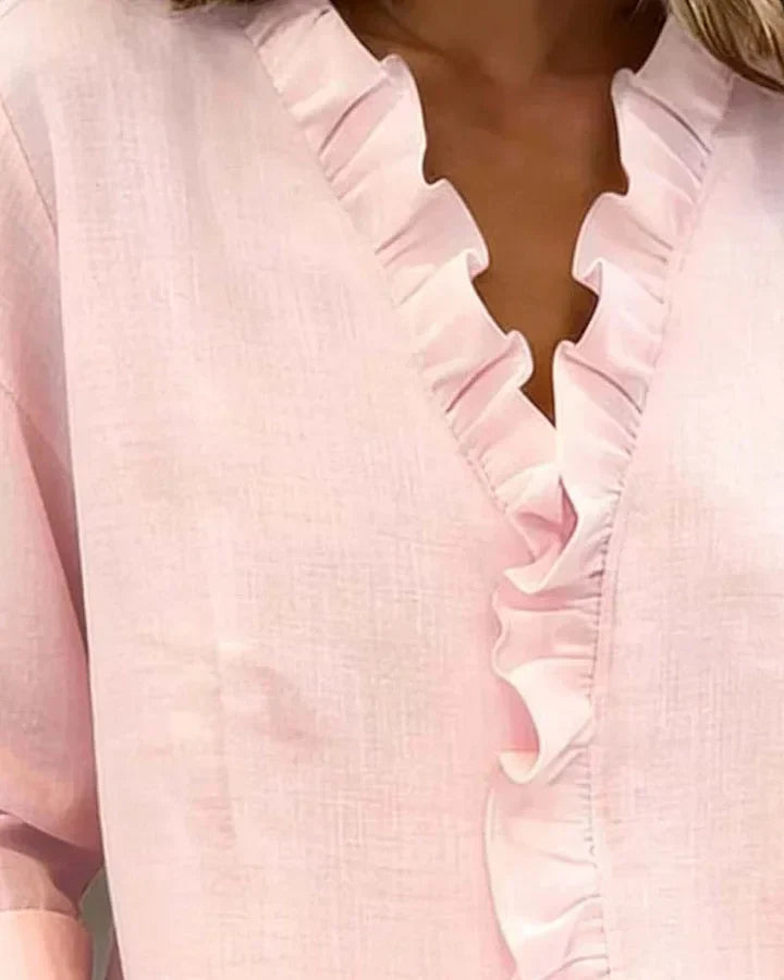 MOREAU LYON | BLOUSE À COL VOLANTÉ EN V POUR FEMMES