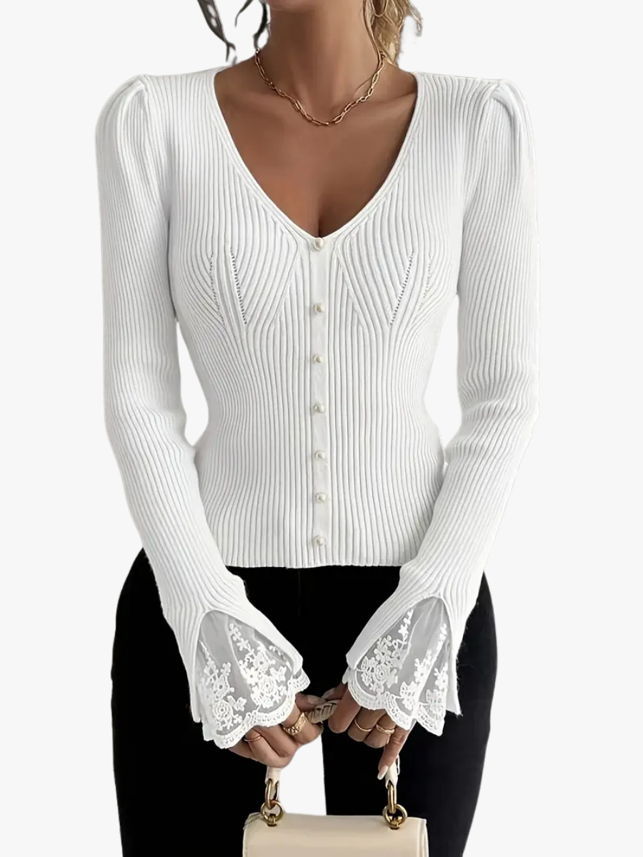 MOREAU LYON | PULL À COL EN V ET CÔTES POUR FEMMES