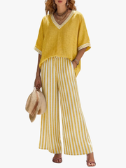 MOREAU LYON | ENSEMBLE DE DEUX PIÈCES AVEC HAUT À COL EN V ET PANTALON LARGE POUR FEMMES
