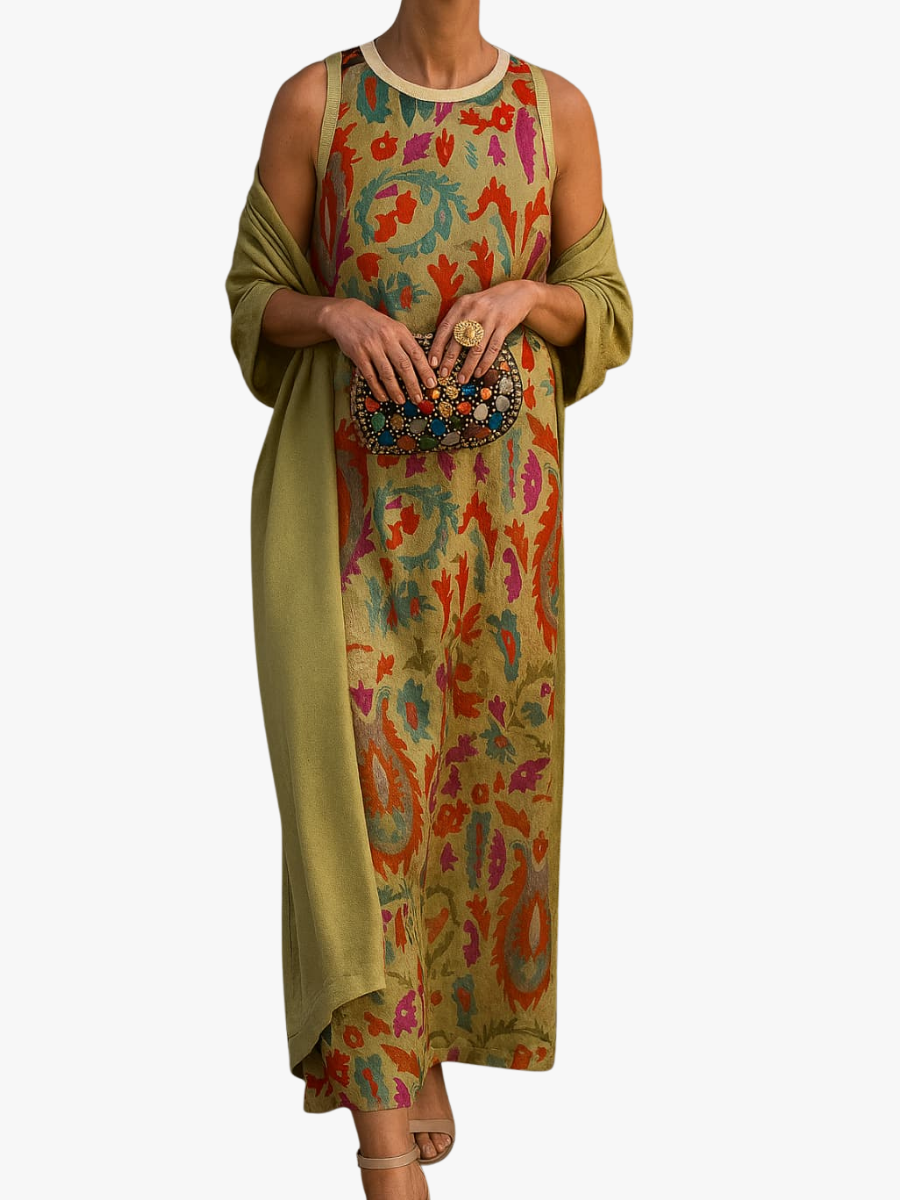 MOREAU LYON | ROBE IMPRIMÉE AVEC GILET ASSORTI POUR FEMMES