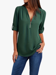 MOREAU LYON | BLOUSE À COL EN V ZIP POUR FEMMES