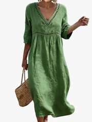 MOREAU LYON | CHIC ROBE MIDI À COL EN V POUR FEMMES
