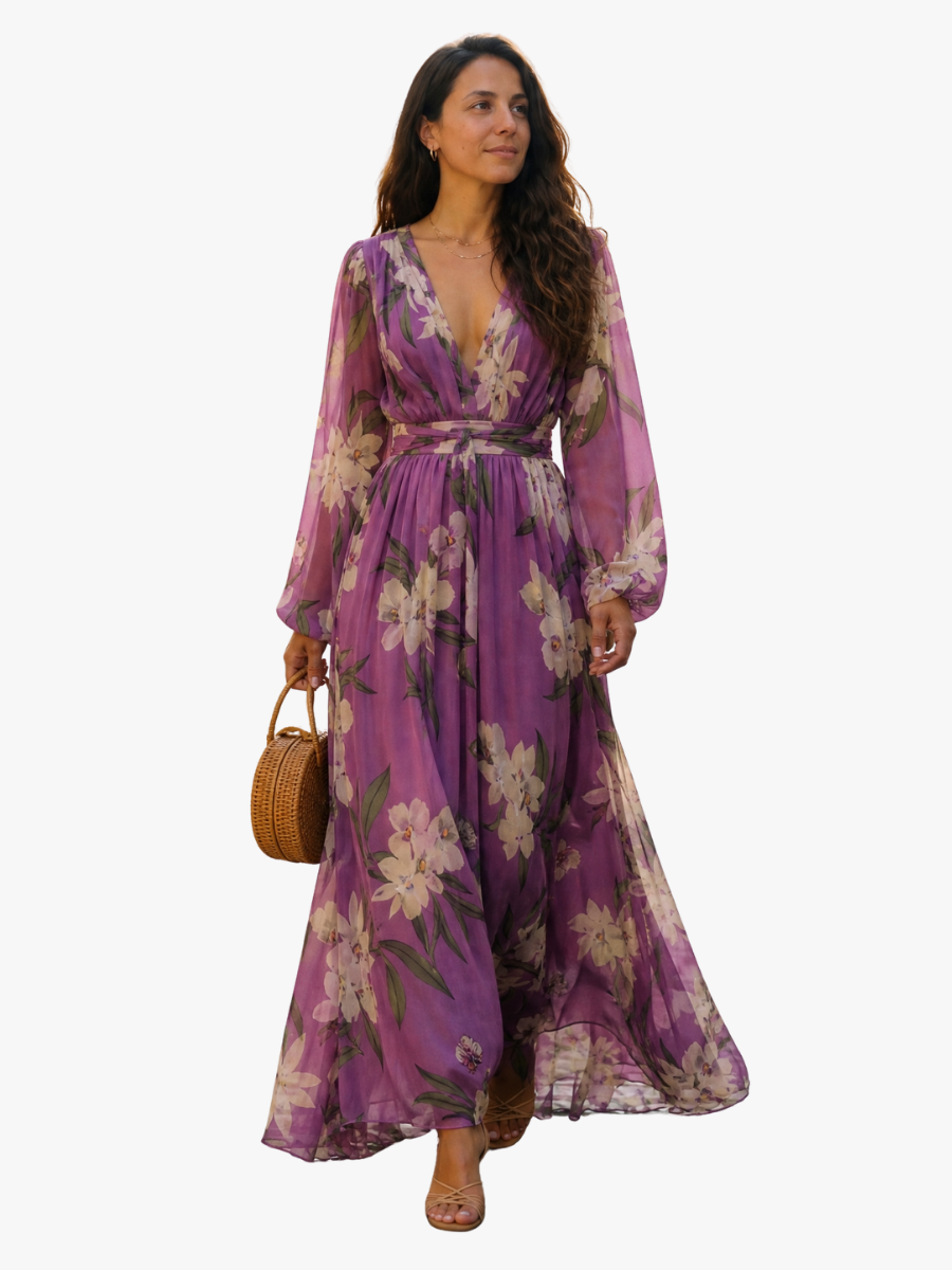 MOREAU LYON | MANCHES LONGUES ROBE MAXI FLORALE POUR FEMMES