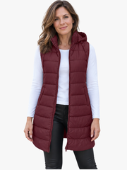 MOREAU LYON | GILET LONG MATELASSÉ À CAPUCHE POUR FEMMES