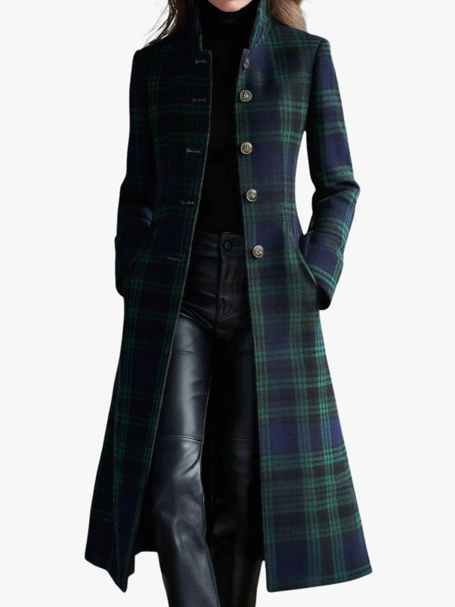 MOREAU LYON | MANTEAU À CARREAUX BLEU-VERT POUR FEMMES