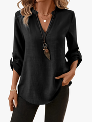 MOREAU LYON | BLOUSE CHIC QUOTIDIENNE COL V À MANCHES 3/4 POUR FEMME