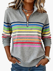 MOREAU LYON | SWEAT-SHIRT À COL ZIPPER QUART DE LONGUEUR RAYÉ POUR FEMMES