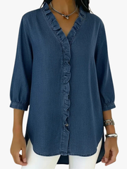 MOREAU LYON | BLOUSE EN DENIM COL V POUR FEMME