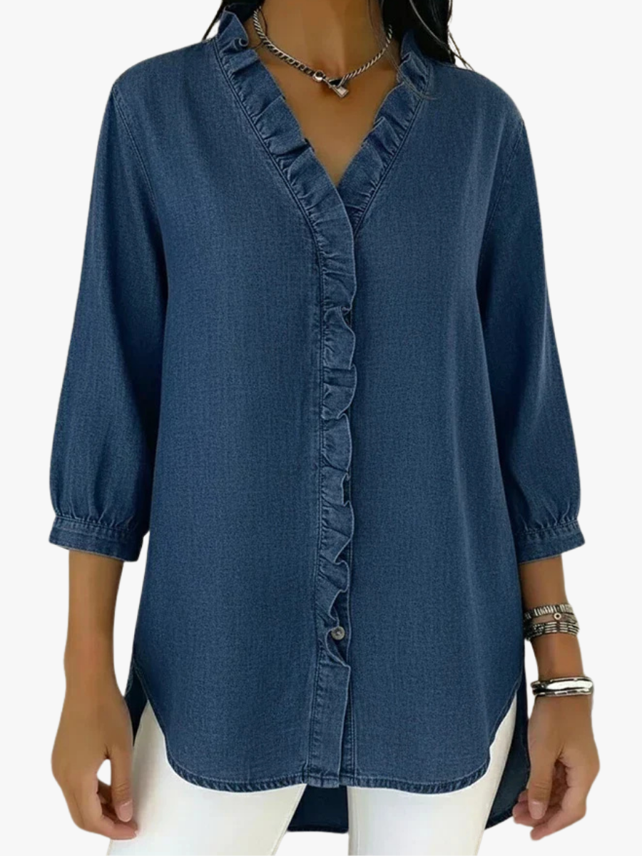 MOREAU LYON | BLOUSE EN DENIM COL V POUR FEMME