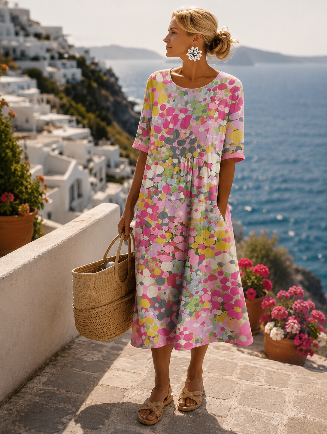 MOREAU LYON | ROBE MIDI FLEURIE ÉLÉGANTE POUR FEMMES