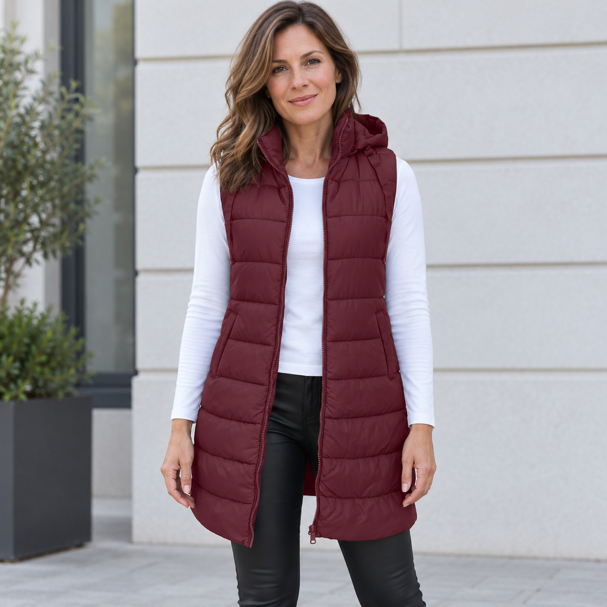 MOREAU LYON | GILET LONG MATELASSÉ À CAPUCHE POUR FEMMES