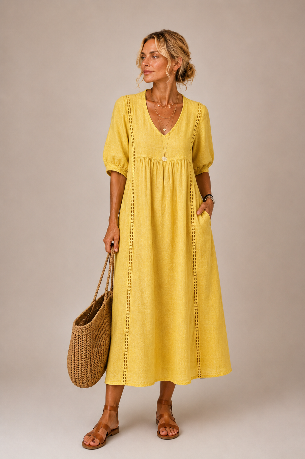 MOREAU LYON | ROBE EN LIN ET DENTELLE POUR FEMME