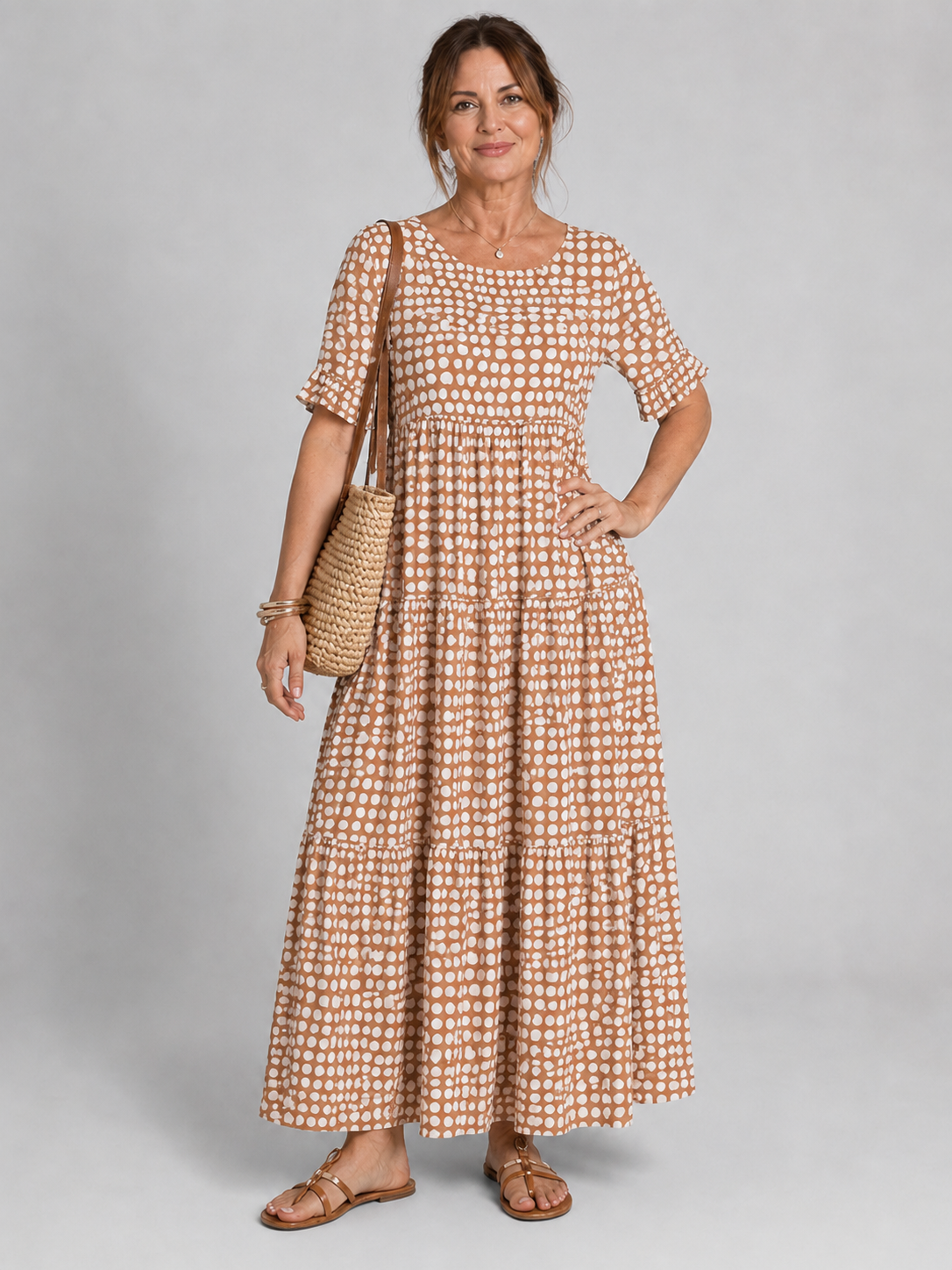 MOREAU LYON | ROBE MIDI ÉLÉGANTE À MANCHES COURTES POUR FEMMES