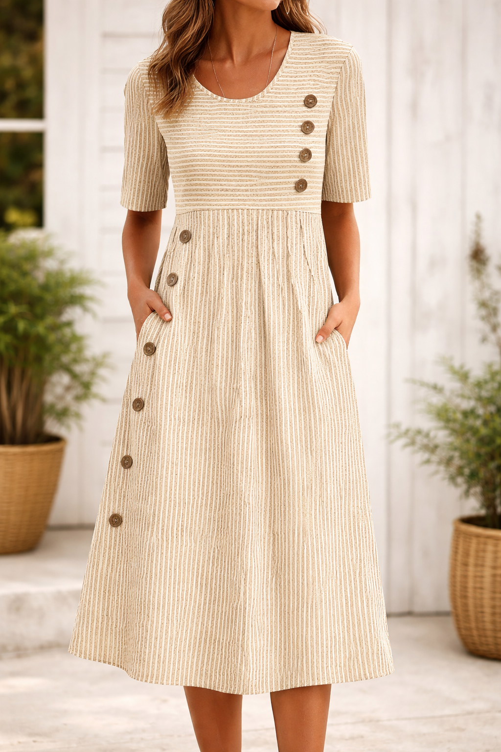 MOREAU LYON | ROBE MIDI À RAYURES POUR FEMMES