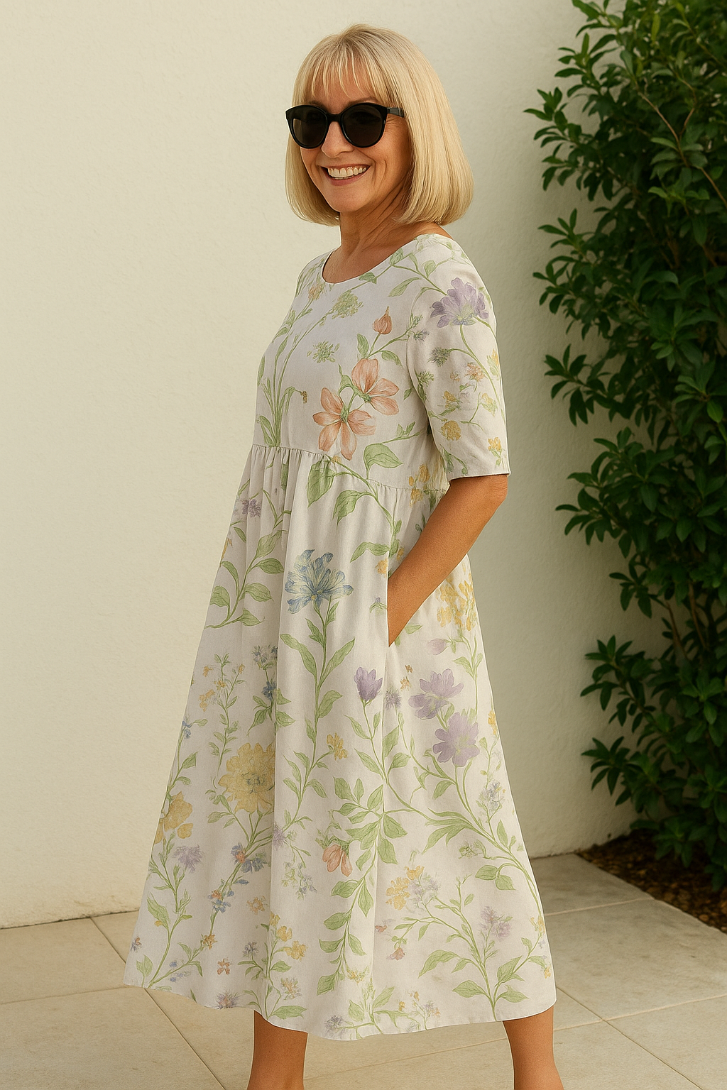 MOREAU LYON | ROBE MIDI CLASSIQUE À FLEURS POUR FEMME