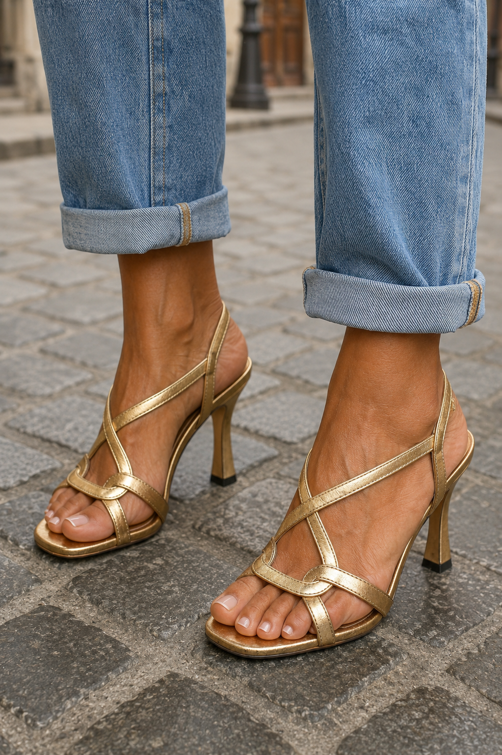MOREAU LYON | SANDALES DORÉES À BRIDES POUR FEMME