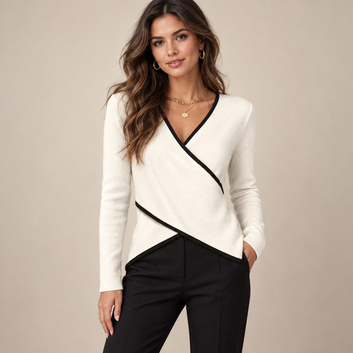 MOREAU LYON | PULL AJUSTÉ À COL EN V POUR FEMMES