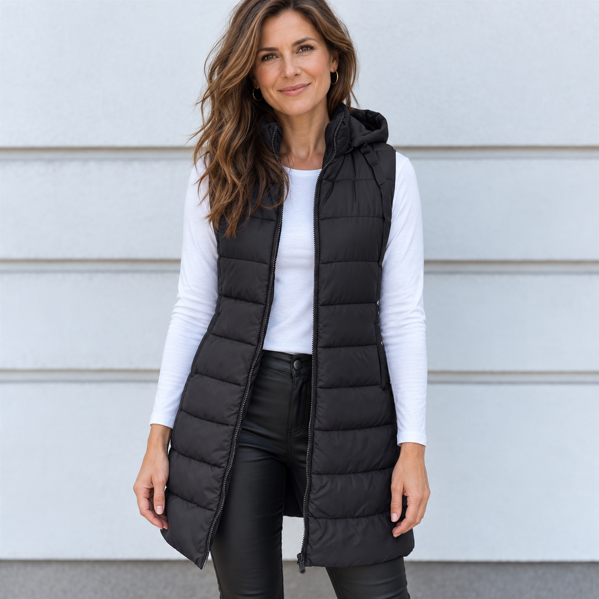MOREAU LYON | GILET LONG MATELASSÉ À CAPUCHE POUR FEMMES