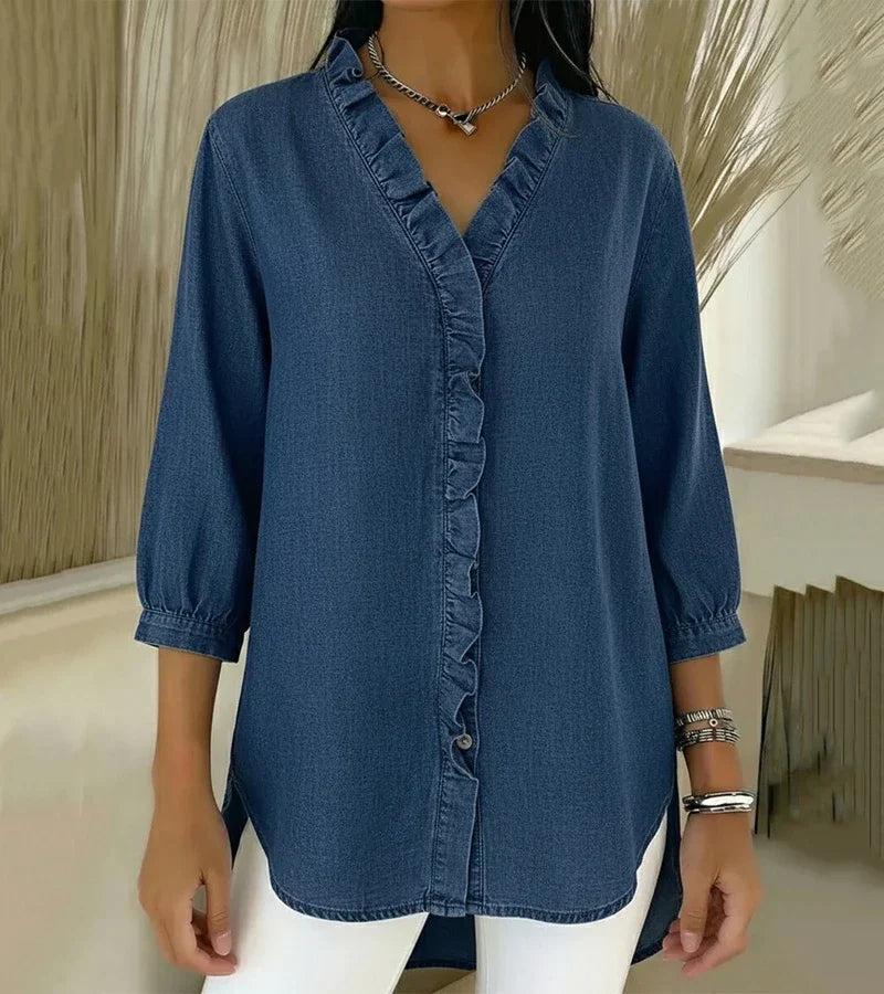 MOREAU LYON | BLOUSE EN DENIM COL V POUR FEMME