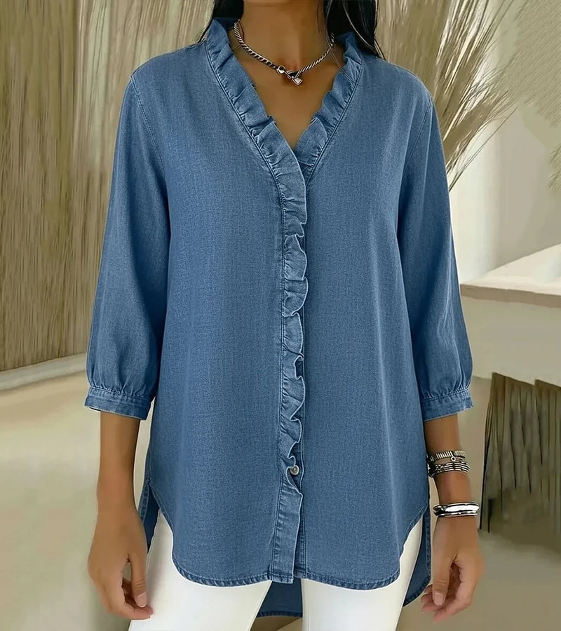MOREAU LYON | BLOUSE EN DENIM COL V POUR FEMME