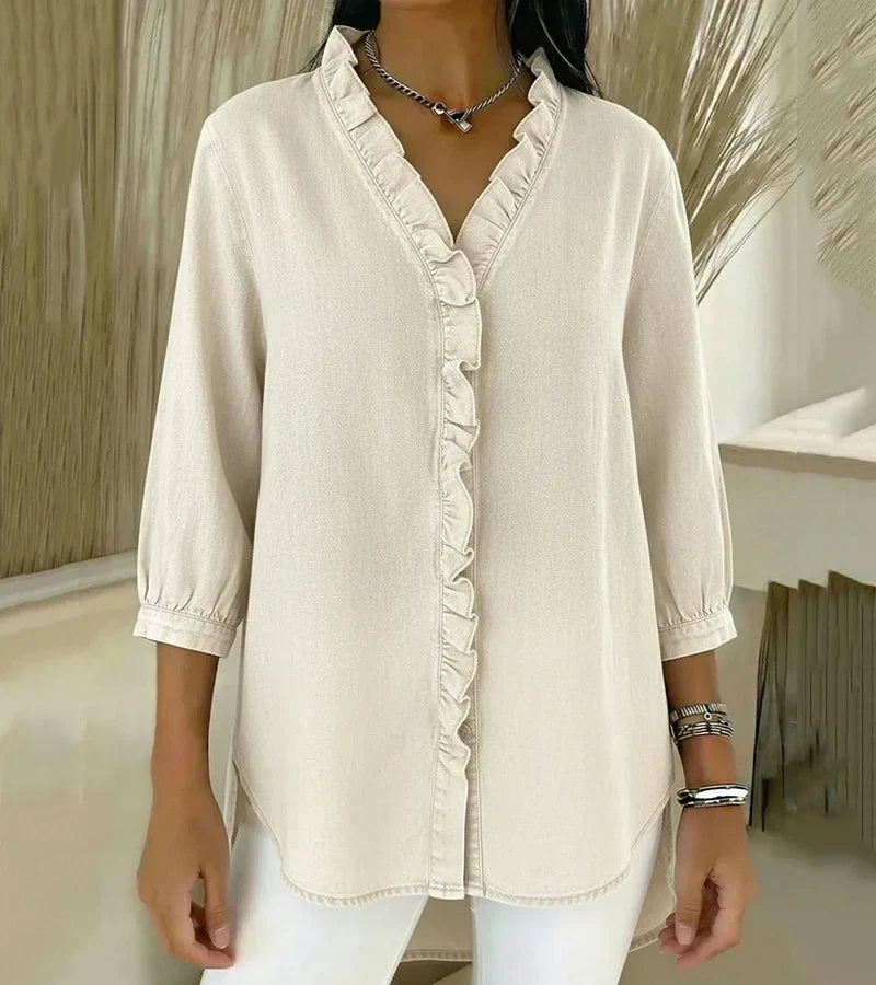 MOREAU LYON | BLOUSE EN DENIM COL V POUR FEMME