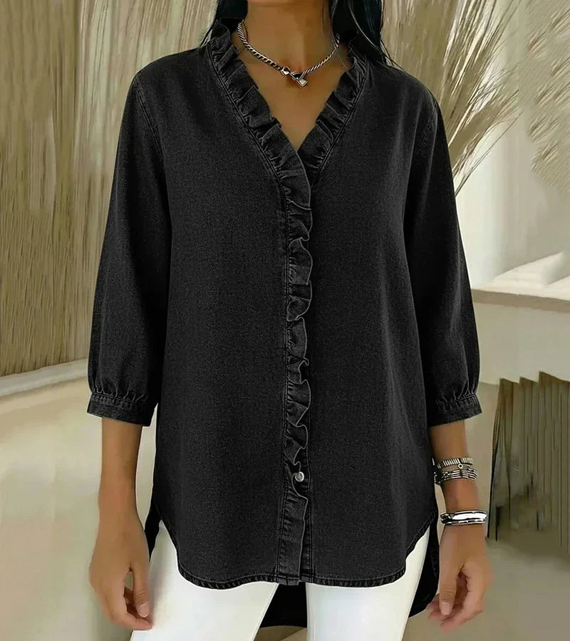 MOREAU LYON | BLOUSE EN DENIM COL V POUR FEMME