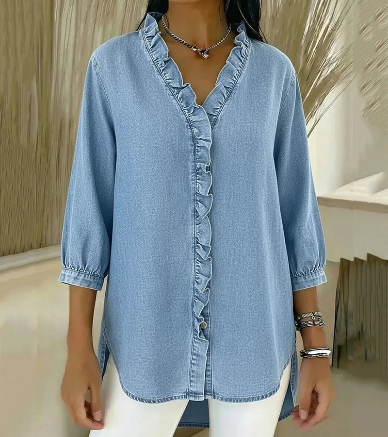 MOREAU LYON | BLOUSE EN DENIM COL V POUR FEMME