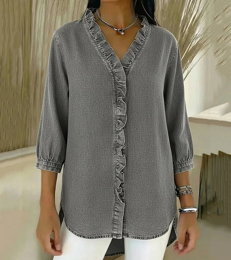 MOREAU LYON | BLOUSE EN DENIM COL V POUR FEMME