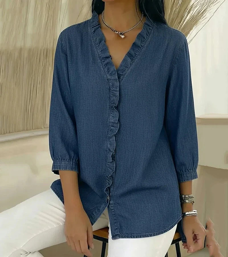 MOREAU LYON | BLOUSE EN DENIM COL V POUR FEMME