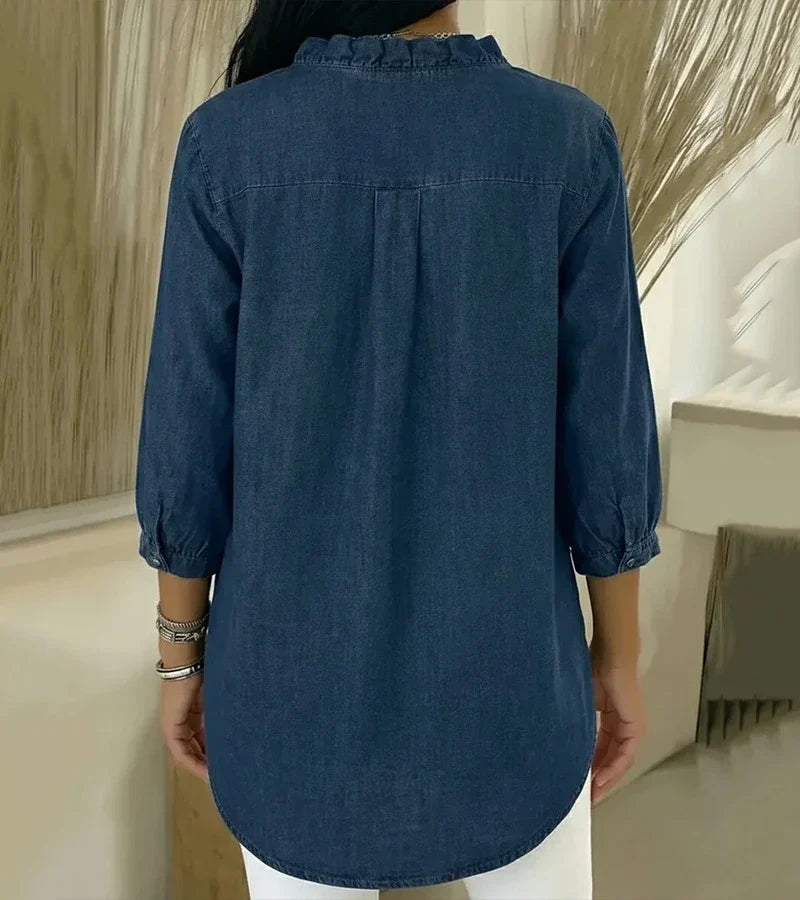 MOREAU LYON | BLOUSE EN DENIM COL V POUR FEMME
