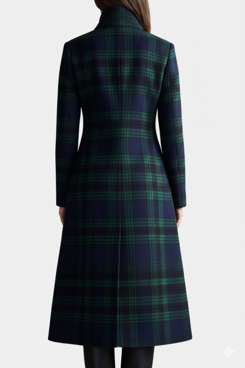 MOREAU LYON | MANTEAU À CARREAUX BLEU-VERT POUR FEMMES