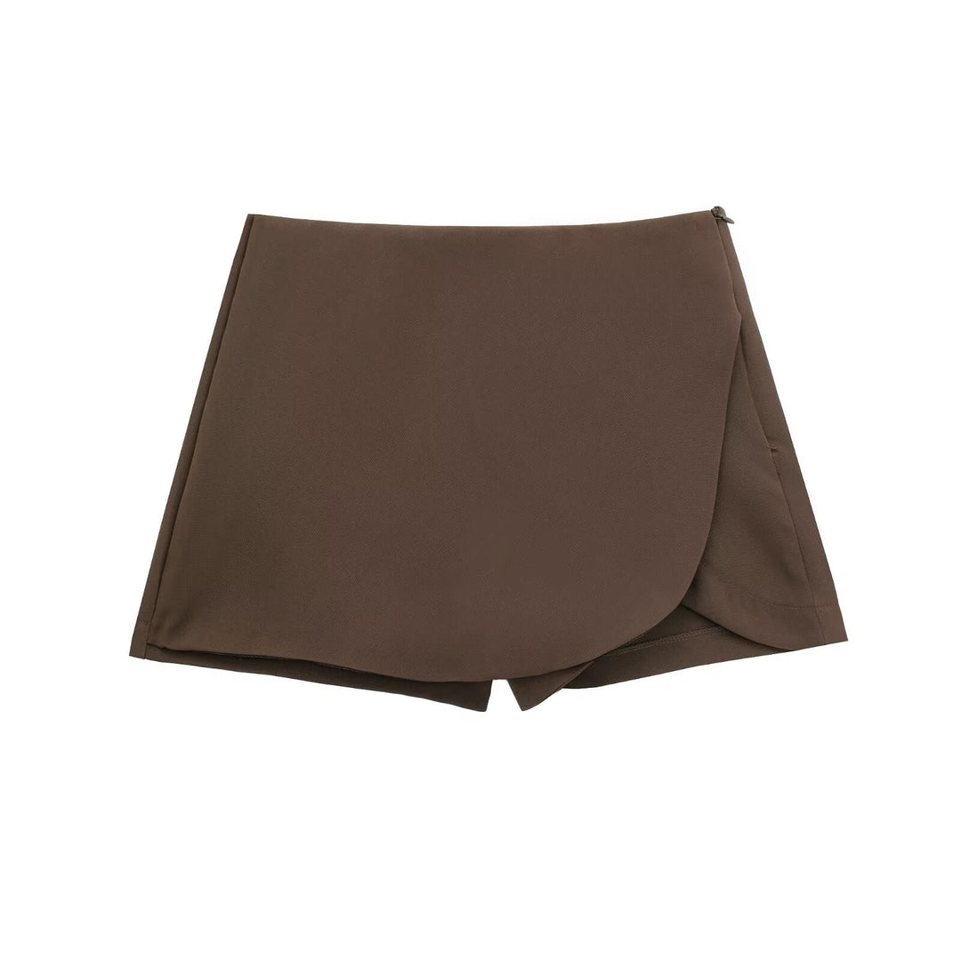 Moreau Lyon brown wrap-front skort
