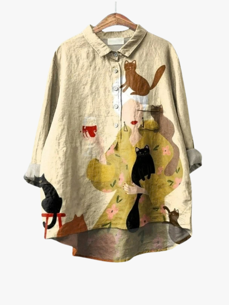 MOREAU LYON | CHEMISIER MOTIF CHATS POUR FEMMES